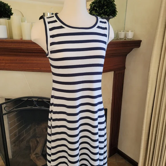 NEW! J Crew High-low Maxi Dress Navy Blue Stripe NWT - Picture 7 of 8
